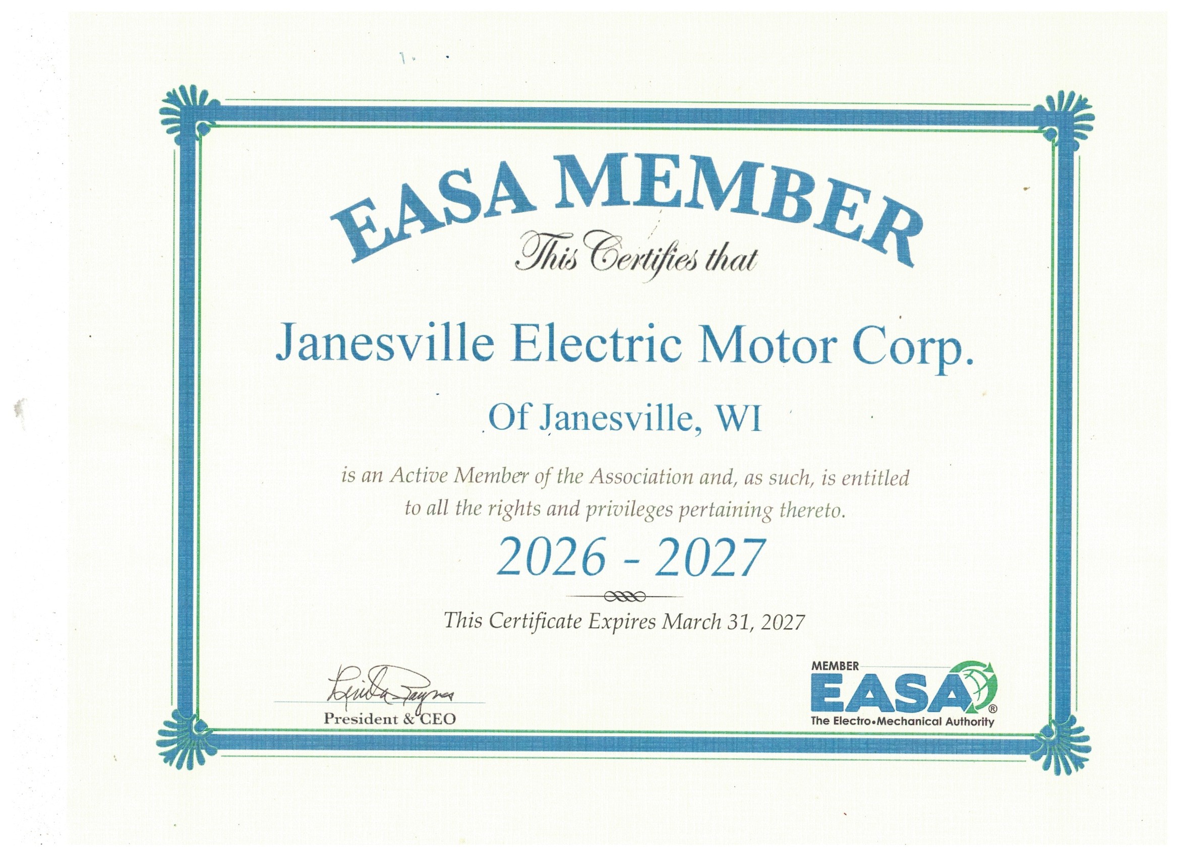EASA Member Certificate 2025-2026